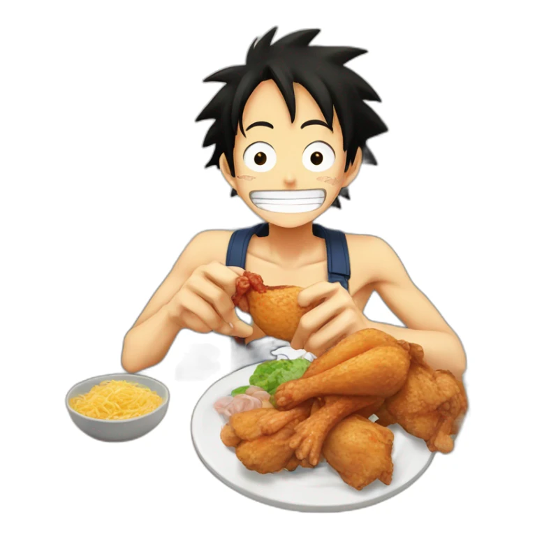 Luffy qui mange une cuisse de poulet sticker