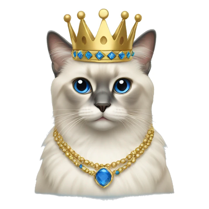Birman cat wearing gold and blue crown and necklesd sticker