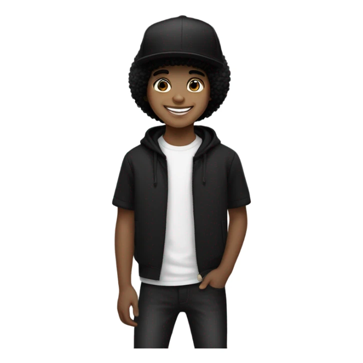 Light skin smiling boys with black Afro with  black LA hat sticker
