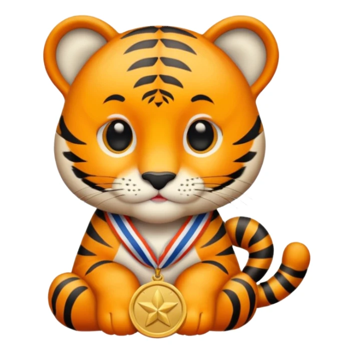 cute tiger wins medal and diploma sticker