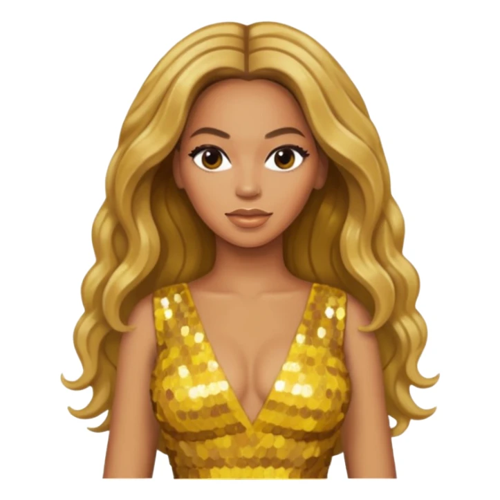 Beyonce with long dark blonde hair, yellow sequin dress sticker