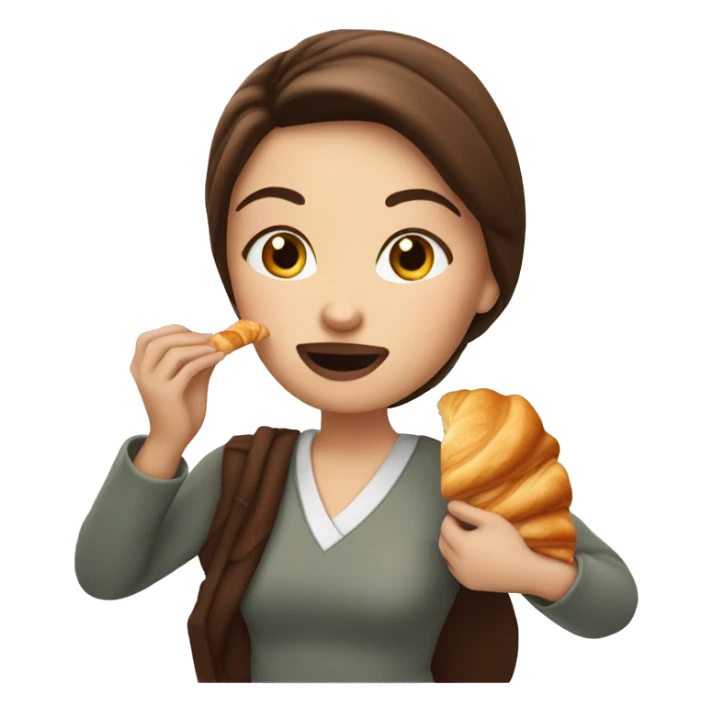 brunette white girl eating a croissant  sticker