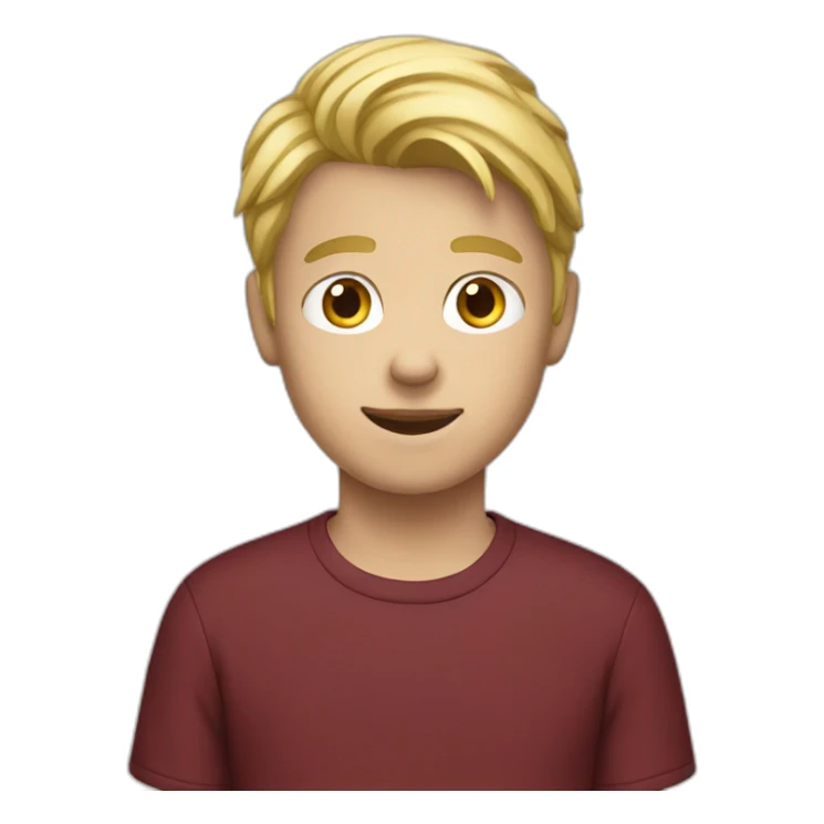 blond teenage boy with maroon shirt sticker