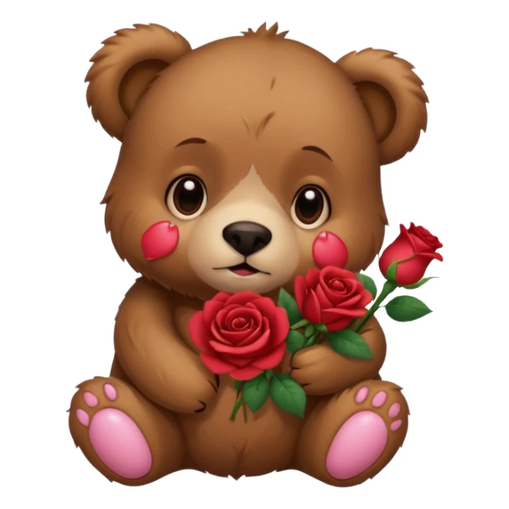 Cute bear with crying  puppy eyes holding roses with this  sticker