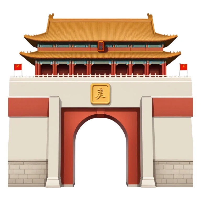 Tiananmen Square gate, Beijing, Chinese architecture, travel illustration sticker
