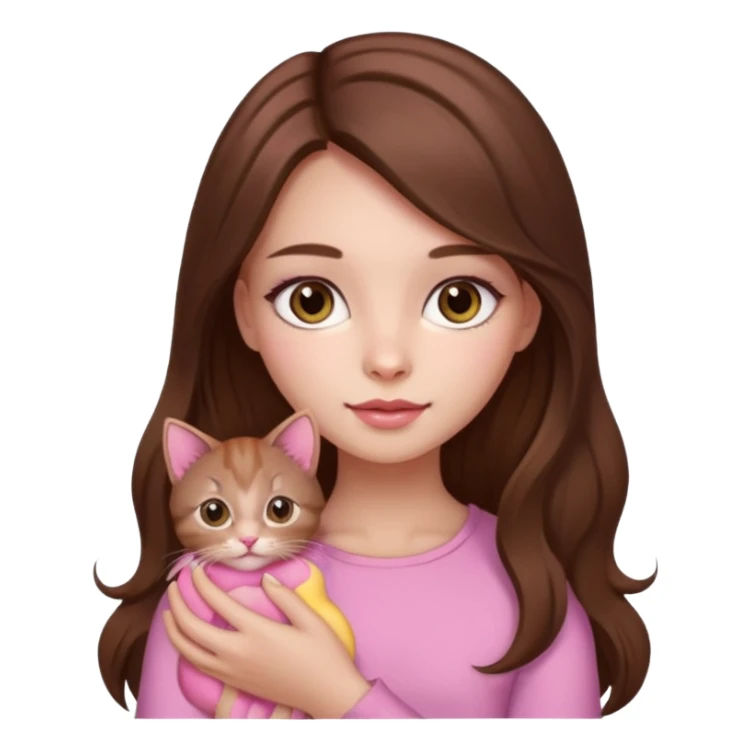 Pretty girl long hair Brown makeup pink kitten sticker