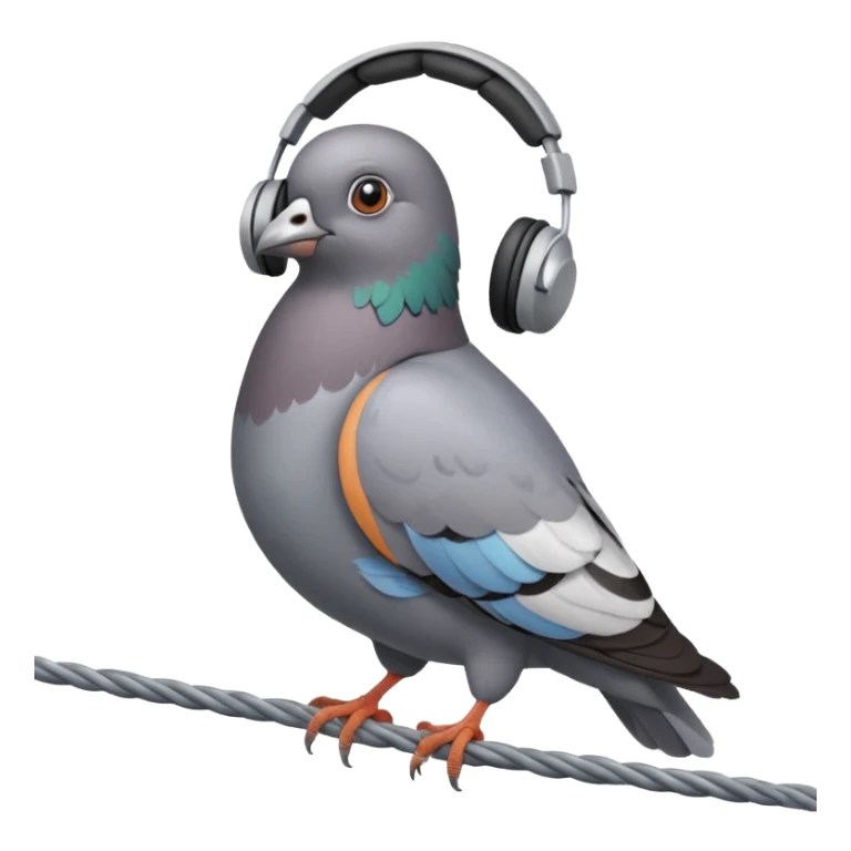 a pigeon perched on a wire, with a headset and earpiece, looking around suspiciously sticker