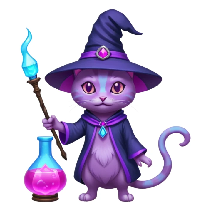 Purple witch cat full body with pink potion neon  and blue potion neon sticker