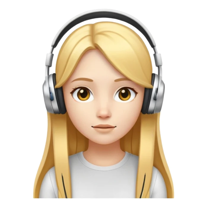 A white skinned girl with a three-dimensional face shape from Europe and America has long, straight golden center part hair Wearing headphones sticker