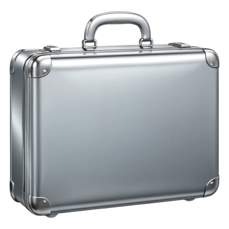 A luxury briefcase emoji made of polished silver chrome, smooth rectangular shape, metallic reflections, minimal high-end design, swag business aesthetic, iOS emoji style, centered, clean white background
 sticker