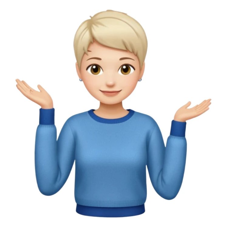 woman sitting chair short pixie hair jeans sweater smile  sticker