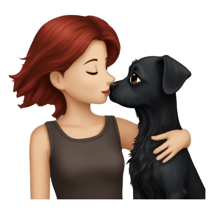 Dark-red-haired girl kiss her Black-Maltese-Black-dog sticker