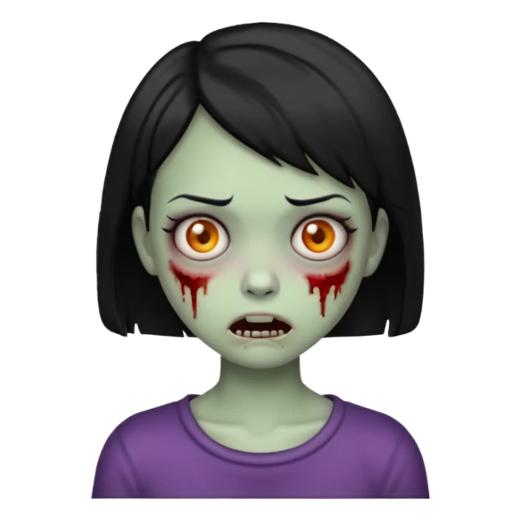 Emoji zombie girl com cabelo preto curto com uma expressão normal sticker