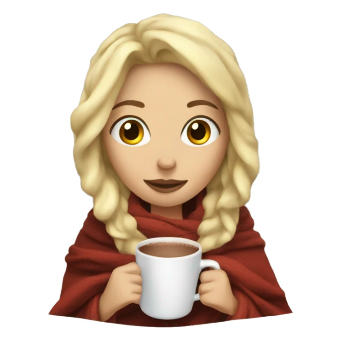 Blonde woman in blanket drinking hot chocolate  sticker