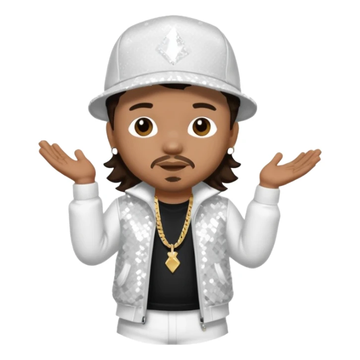 Baby Bash, Rapper with dark brown hair, white sequin outfit sticker