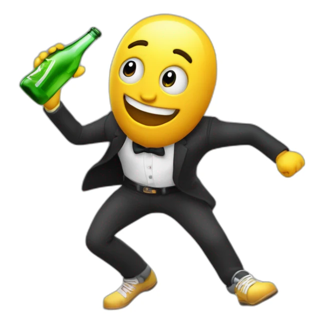 durazno 3d bailando con botella en la mano  sticker