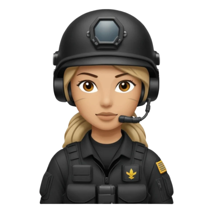 female special operations communications operator with combat gear in black sticker