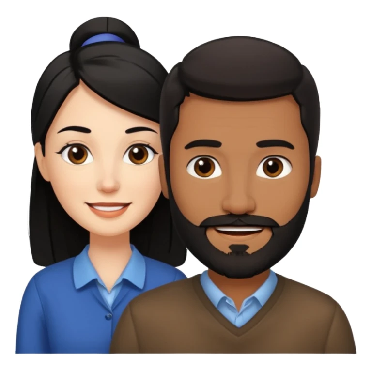 white woman with black hair behind brown man sticker