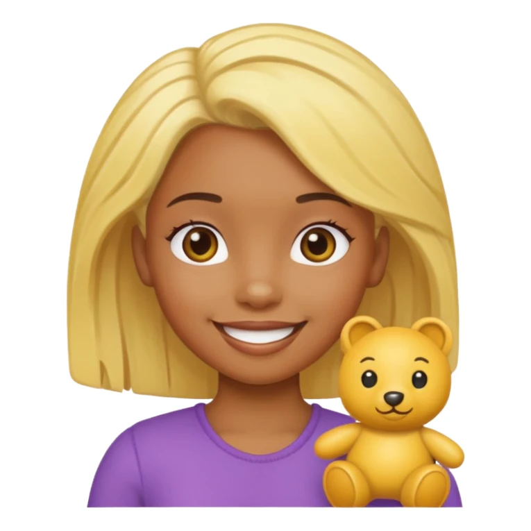 yellow haired black wearing small girl with small toy sticker