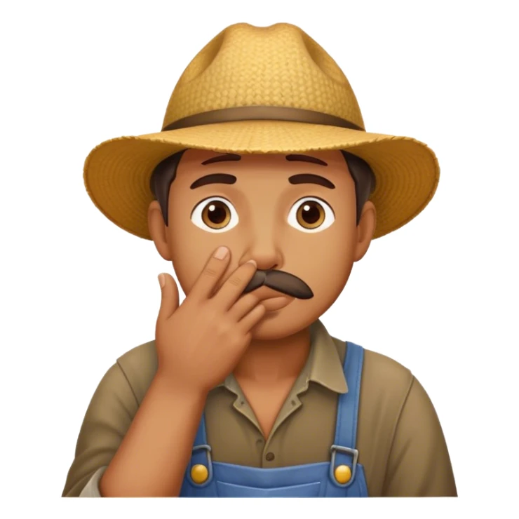 Agriculteur qui hésite avec main sur la bouche sticker