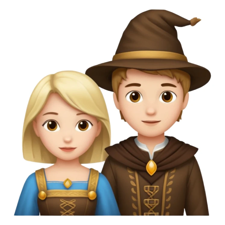 crie uma imagem com duas crianças fantasiadas brincando, um menino e uma menina, descontraidos sticker