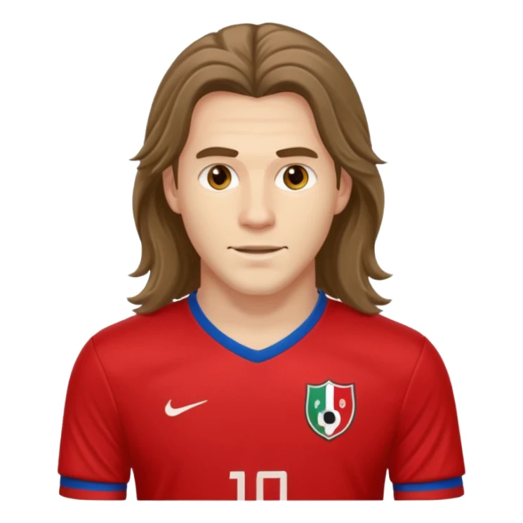 long haired man soccer player with red jersey sticker