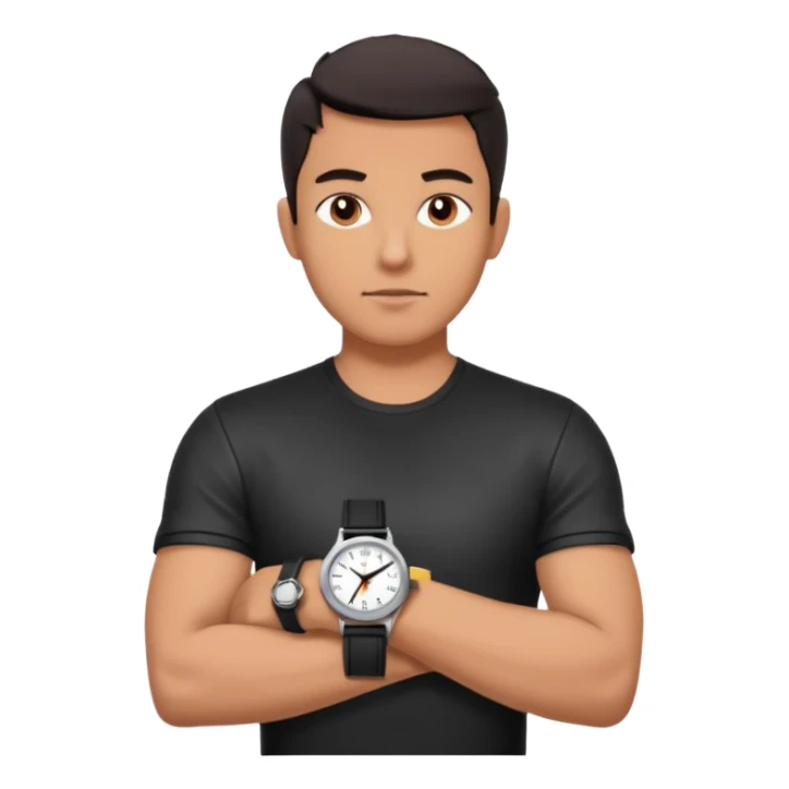 man wearing a black strap watch portrait, head and shoulders only, black leather strap wristwatch visible, casual outfit, confident expression, modern style, 3D cartoon, mobile game icon style, clean background, no text, no watermark
 sticker