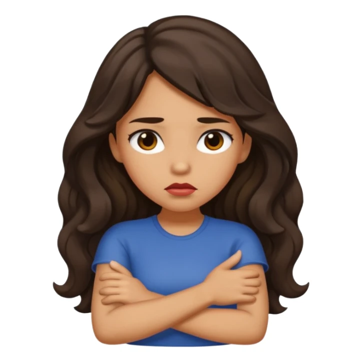 tan girl with dark, long, wavy hair crossing her arms and pouting sticker