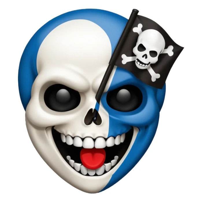 Blue white HSV Emoji bites black St. pauli flag with skull sticker
