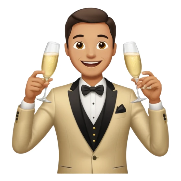 A happy man in party clothes laughs while drinking champagne straight from the glass. sticker