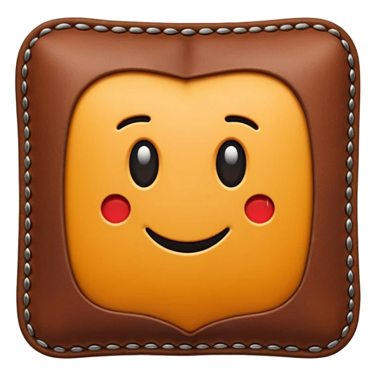 Apple-style 3D emoji of a flat rectangular piece of leather fabric, with stitched edges, soft texture but slightly shiny, representing industrial leather as material. sticker