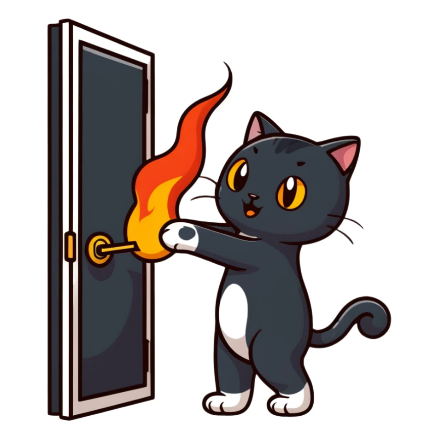 Бусти кот, вечно в движении, лбом вышибет дверь, огонек sticker
