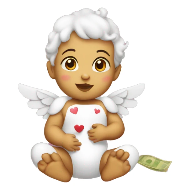 baby cupid with money and heart eyes sticker