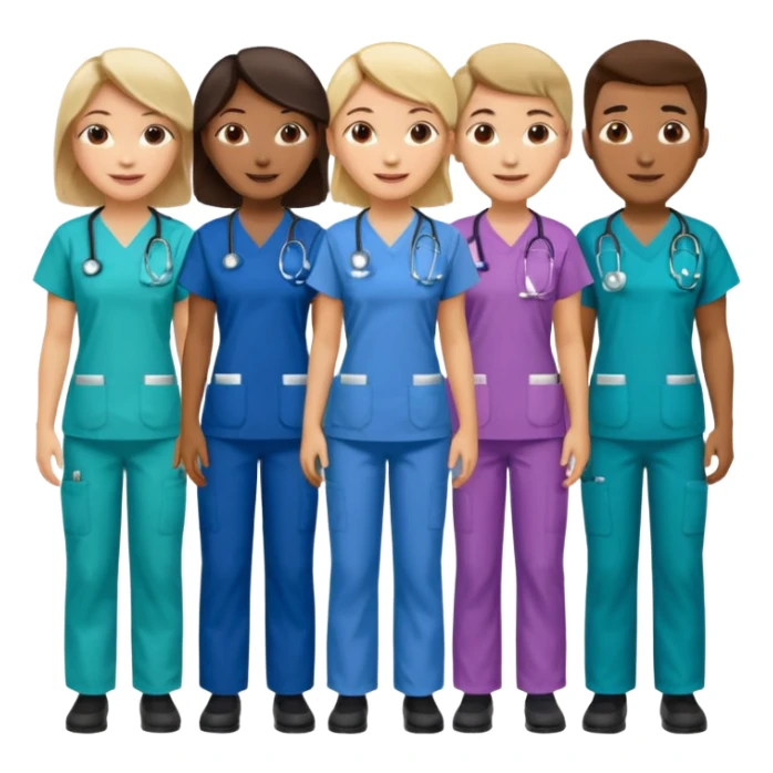 Nurses of different ethnicities in various color scrubs sticker