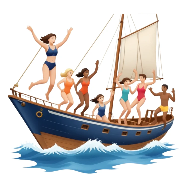group of people jumping off a sailing ship into the ocean - from the side sticker
