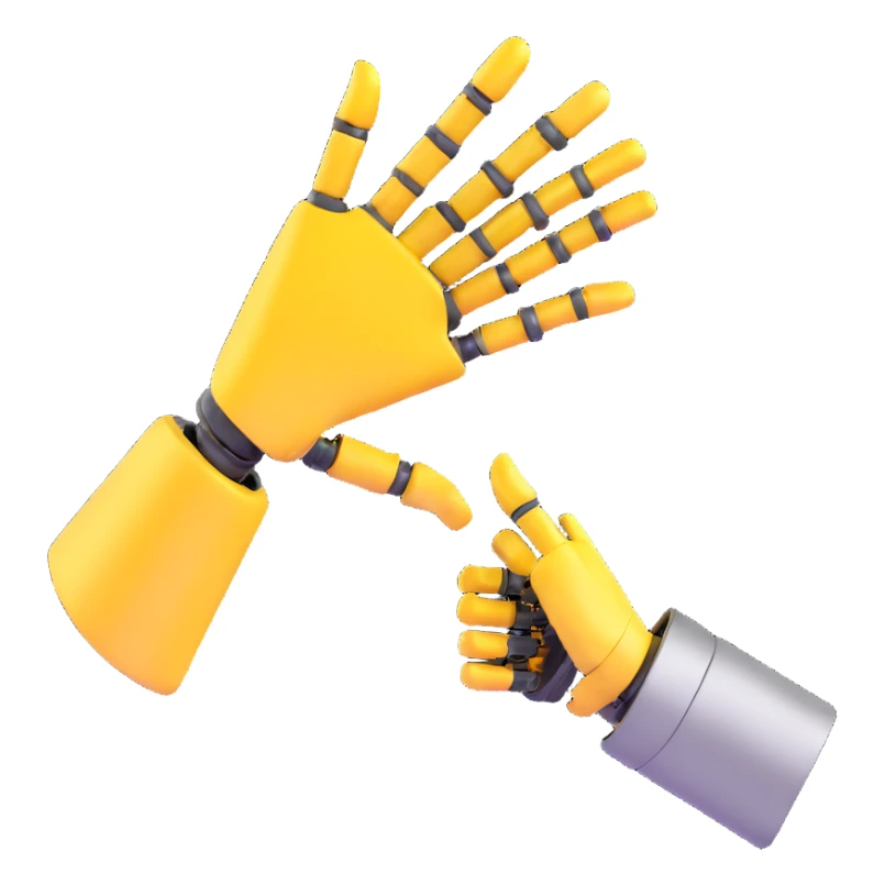 Human hand shaking robot hand, yellow human hand and metallic robot hand sticker