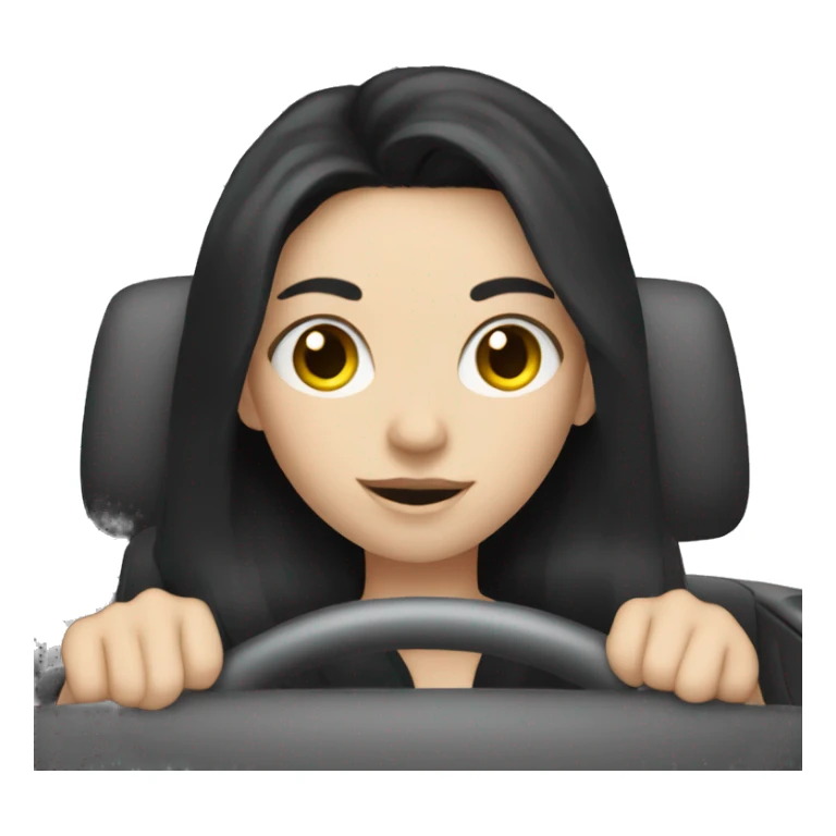 Pale girl with long black hair driving a car sticker