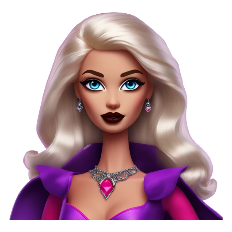 Synthwave Dracula in Barbie style, oil paint, epic eyes, intricate lips, exquisite pose, beautiful, desirable, logical sticker