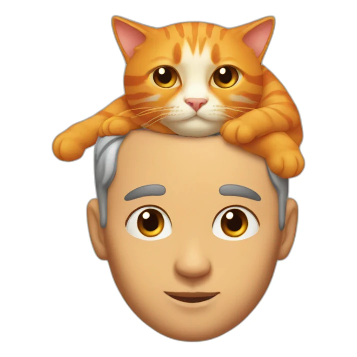 man with ana orange cat on top of his head sticker