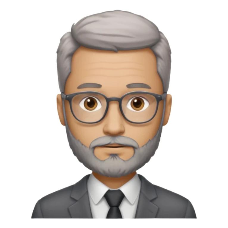 Create a figure that reflects an experienced entrepenurr but who has professional and elegant clothing, without hair, grey glasses, brown eyes and an unkempt beard  sticker