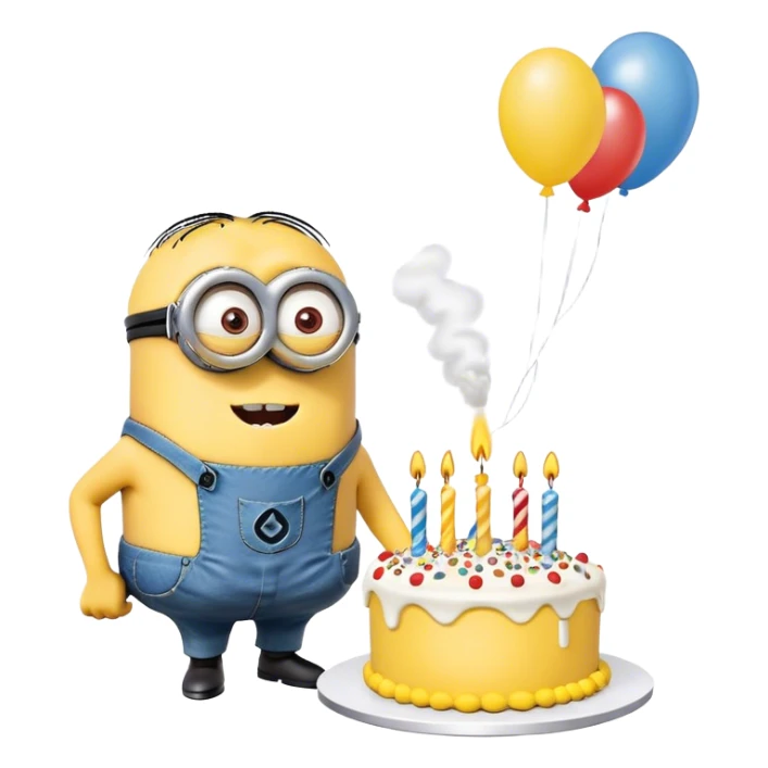 Minion blowing out birthday cake sticker