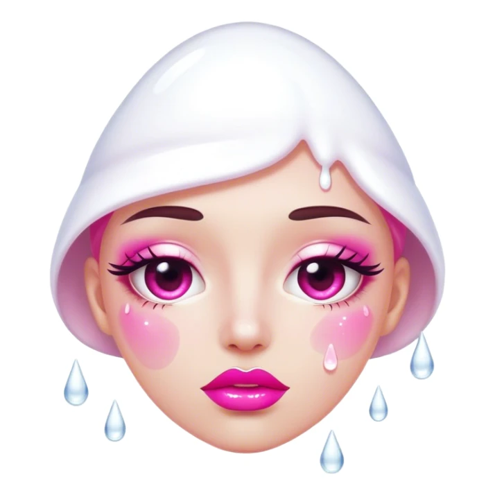 One pink glossy lip floating with white drops coming out sticker