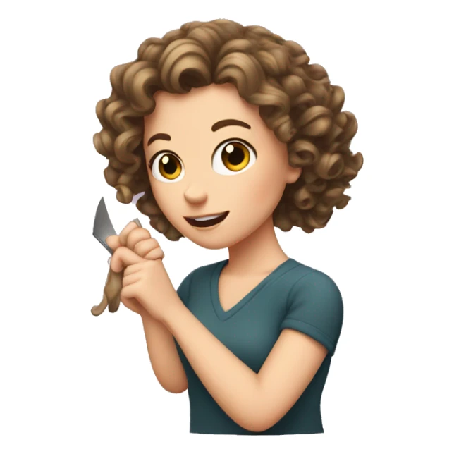 White girl cutting her curly hair with her hands sticker