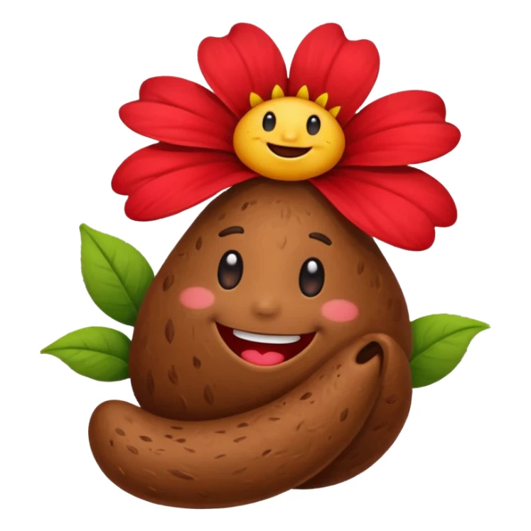 a little poop, who give a red flower sticker