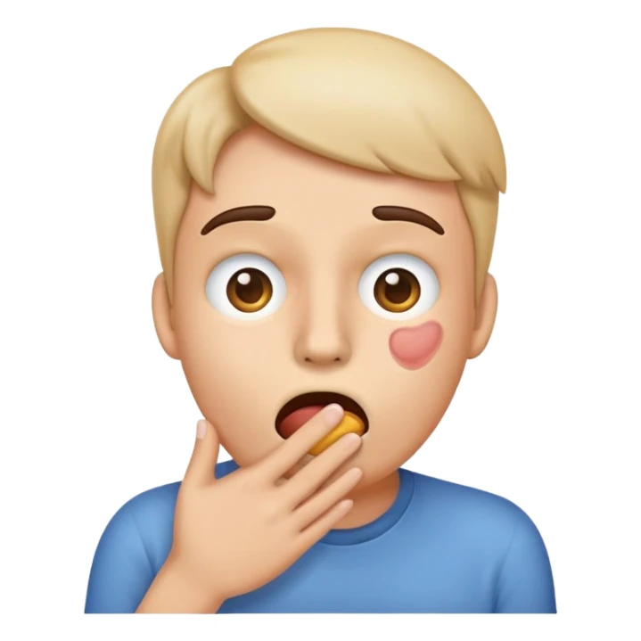 emoji style face merging hand over mouth and flushed face, character covering mouth while blushing and looking surprised sticker