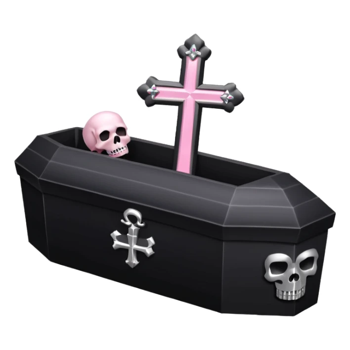 Black coffin with a cross and skull silver and light pink sticker