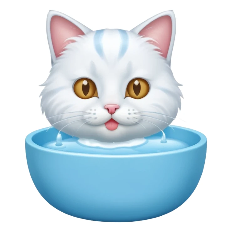 A water bowl and a cat licking sticker