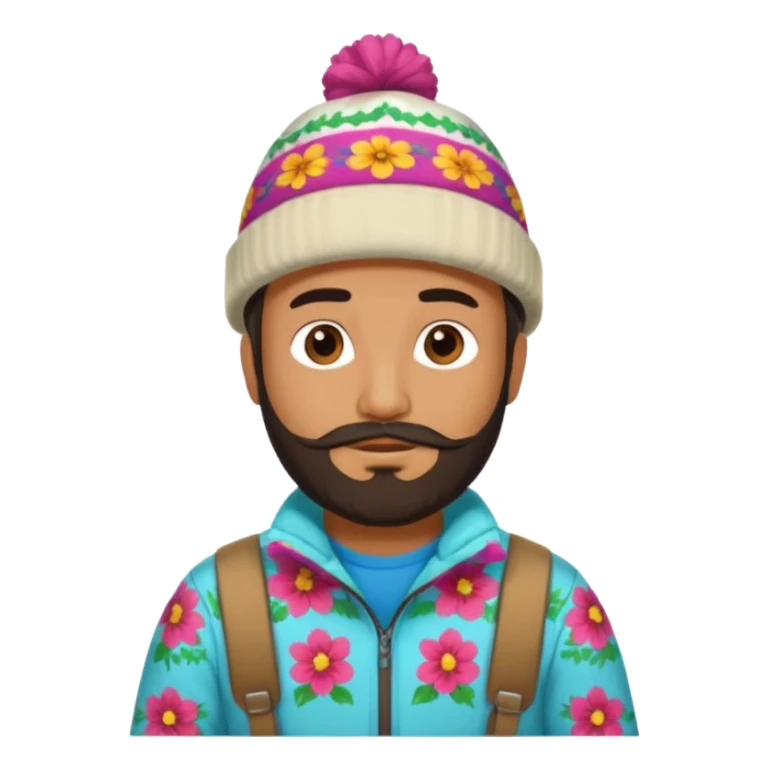mexican guy with beard, ski hat, flowerd shirt sticker