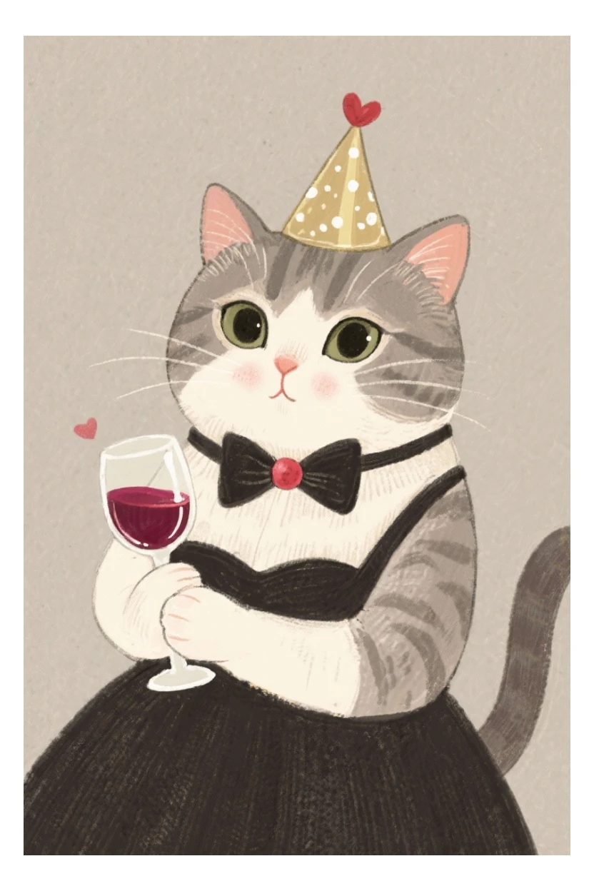 кот с бокалом вина в лапе в нарисованном стиле с нейтральным фоном sticker