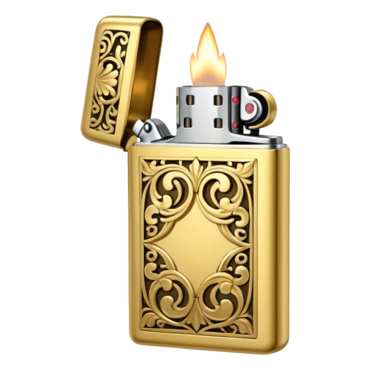 Vintage gold lighter from the Lighter and Princess drama, cinematic lighting, hyper-realistic sticker